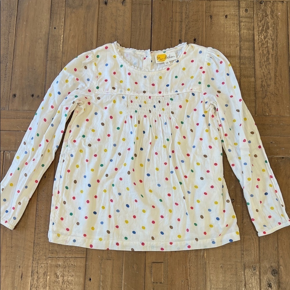 Mini Boden multicolored polka dot long sleeve blouse 7-8 years